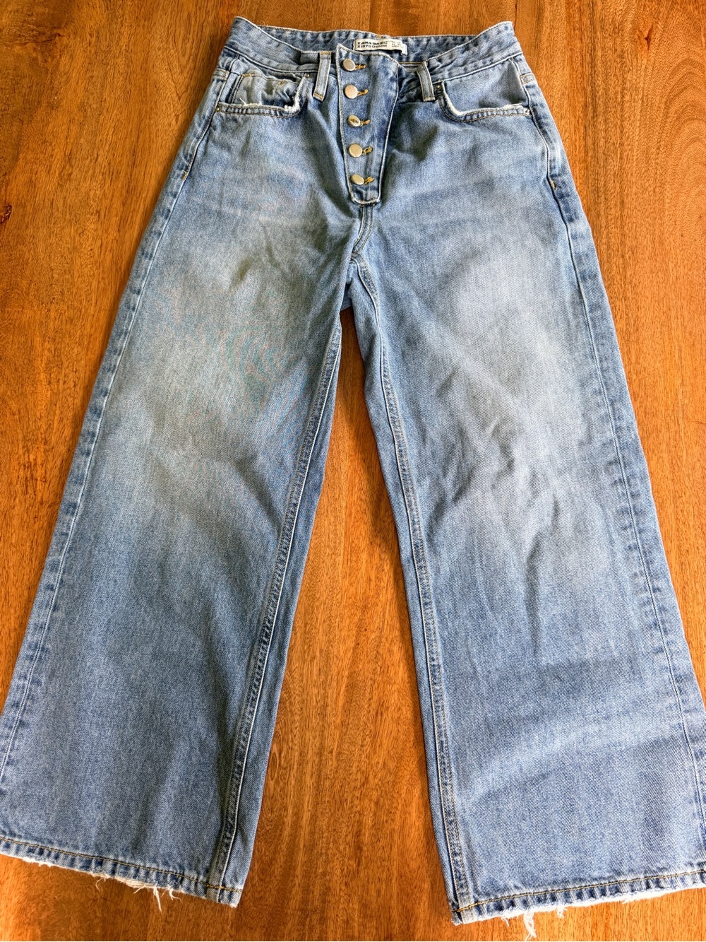 Zara Light Blue Wide-Leg Button-Fly Jeans